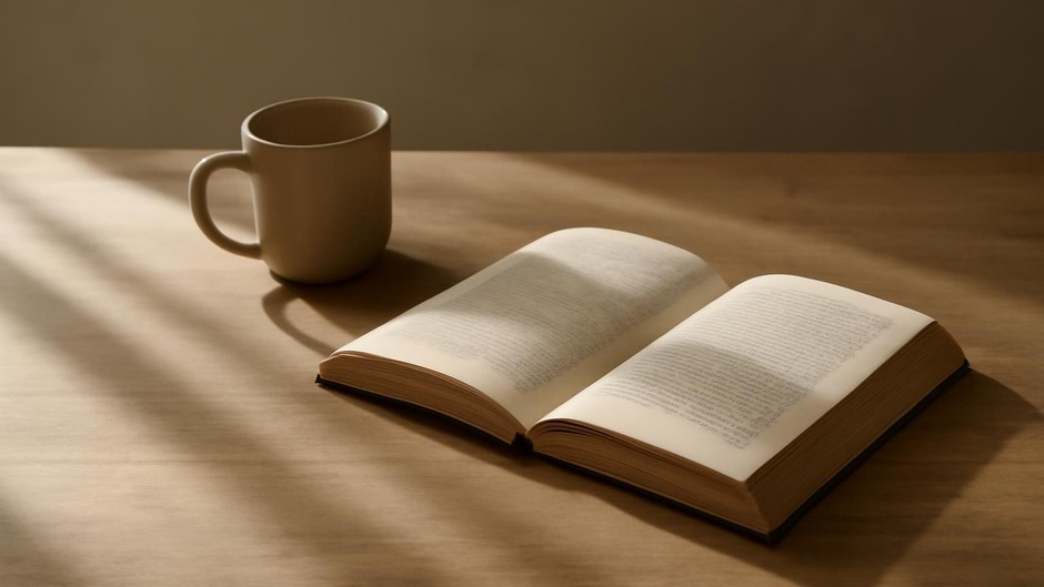 Sunlight falling softly across a tabletop, casting gentle shadows