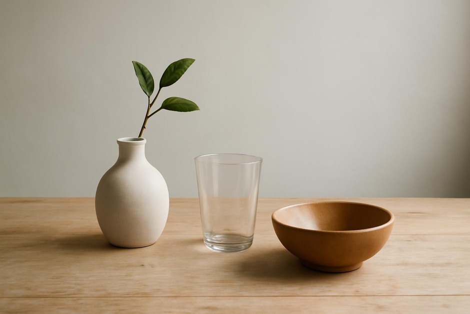 A quiet still life arranged to teach balance in composition